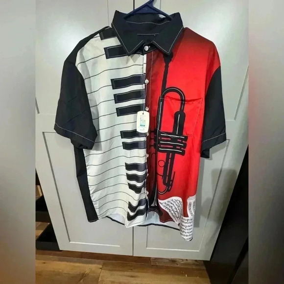 Royaura Men's Nostalgic Music Shirt Short Sleeve Shirt- L NWT - Picture 2 of 11